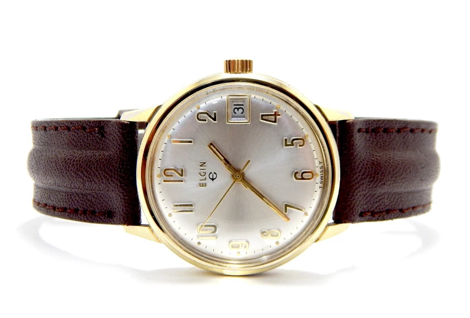 Reloj Vintage ELGIN Cuerda Manual 17 Joyas Estuche Chapado en Oro 34mm Hombres Funcionando Foto 1 de 4