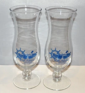 THE TREASURE SHIP Hurricane Tiki Bar Cocktail Drink Glass Souvenir Set of 2 12oz - Picture 1 of 10