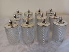 Vintage 12 silver plated glass preserve jars, each with lid. 