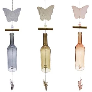 Glas-Windspiel Klangspiel zum Hängen Flasche+Schmetterling 76 cm grau,rosa,braun - Bild 1 von 4