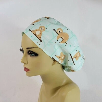 Sloth Women Scrub Hat, Surgical Cap, Scrub Hat, Nurses Hat, Medical USA Made - Image 1 of 4
