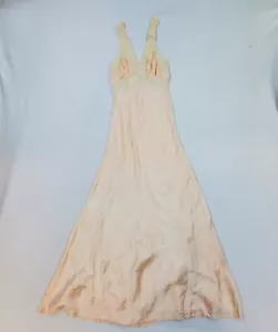 Vintage 1940s Radcliffe Peach Nylon Night Gown Slip Long Lace Womens RARE Dress - Picture 1 of 13