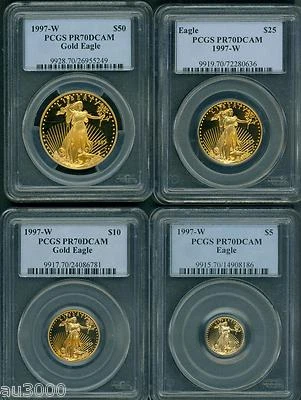 1997-W ( 1997 ) 4-COINS GOLD EAGLE SET $50 $25 $10 $5 PCGS PR70 PROOF PF70 PR-70 - Image 1 of 2