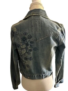 Giacca Jean Aeropostale Floreale Ricamata in Denim Effetti Di Effetto Corto Medio - Foto 1 di 10