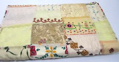 Funda de cama artesanal vintage étnica bordado retazos beige edredón tiro  Foto 1 de 3