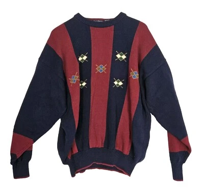 Suéter a Rayas Argyle Intarsia a Mano HATHAWAY De Colección Para Hombres Tallas XL 100% Algodón  Foto 1 de 4