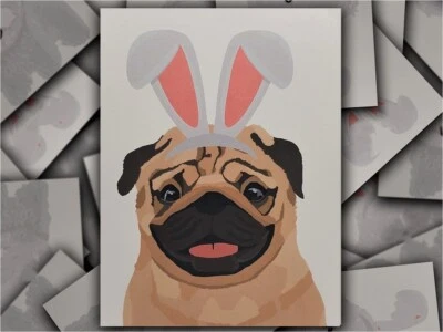 Pug Hand-Drawn Easter Bunny Rabbit Dog Card with Envelope - Image 1 of 4
