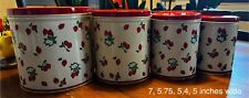 Vintage Red White Strawberry Tins Kitchen Canister  Metal Set Of 4