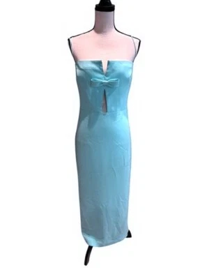 ML Monique Lhuillier Powder Blue Darted Cut-Out Bow Midi Dress Size 16 $475 - Image 1 of 2