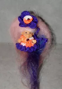 Troll Puppe 1 Zoll Russ OOAK Mini Miniatur lila Pfirsich Mohair so süß - Bild 1 von 1