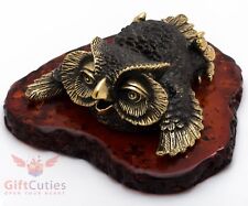 Solid Brass Amber Figurine of bird Owl Totem talisman IronWork