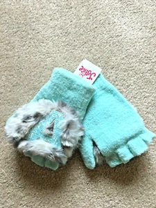 Justice  Blue FLIP Groves Girls Kids Finger Glove Mittens Glitter  Letter A - Picture 1 of 3
