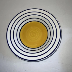 La Primula Quadrifoglio ciotola italiana blu e bianca a righe giallo centro 8,75" - Foto 1 di 6