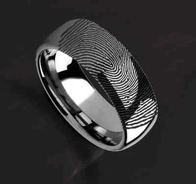 Engraved Tungsten Domed Rounded Real Polished Fingerprint Ring - 8mm - Image 1 of 2
