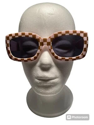 Gafas de sol estilo años 30 vintage rosa/marrón marcos a cuadros Foto 1 de 4