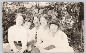Young Group of Ladies & Men RPPC Postcard Antique Unposted  - Picture 1 of 2