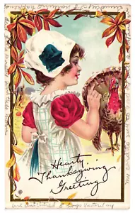 Cartolina Goffrata Cuore Ringraziamento Auguri Bambina e Turchia Timbro - Foto 1 di 2