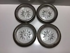 4 Vintage Italian Leonard Silverplate & Crystal Coaster Ashtray Set, Nice - Picture 1 of 2