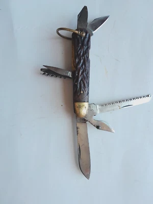 NAVAJA DE BOLSILLO SANKO DE COLECCIÓN HECHA EN JAPÓN OCUPADO EJÉRCITO SUIZO MANGO DE HUESO Foto 1 de 4