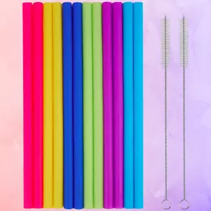 14 PCS Reusable Silicone Straws with Cleaning Brushes Extra Wide Large Straws - Picture 1 of 8