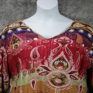 Jane Ashley Shirt Womens 1X Vibrant Floral Paisley Cotton Art to Wear Shimmer - Picture 1 of 11