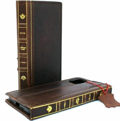 Genuine Dark Leather Case For Apple iPhone 12 Pro Vintage ID Wallet Cover Book  - Image 1 of 4