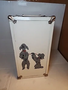 CASS Toys large metal doll wardrobe 1950s Gray white steamer trunk dogs on front - Picture 1 of 6