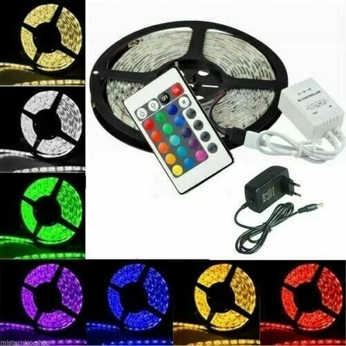 STRISCIA A LED SMD 5050 RGB IP65 5 METRI BOBINA CON ALIMENTATORE E TELECOMAND - Immagine 1 di 1
