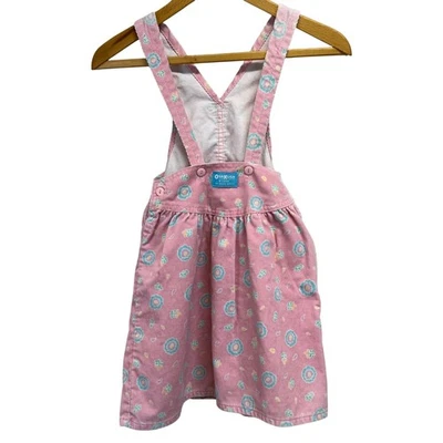 Vestido floral vintage anos 90 OshKosh B'gosh veludo rosa tamanho 6X infantil meninas - Imagem 1 de 4