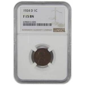 1924 D Lincoln Wheat Cent F 15 BN NGC Penny 1c Coin SKU:I20303 - Picture 1 of 4