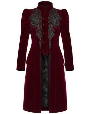 Punk Rave Womens Long Gothic Jacket Coat Red Velvet Lace Steampunk VTG Victorian - Image 1 of 4