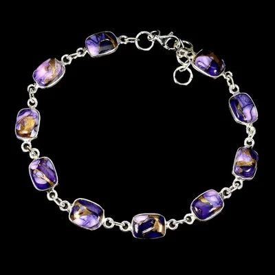 925 Sterling Silver Bracelet Antique Kingman Turquoise 8x6mm Gemstone Jewelry 8 - Image 1 of 4