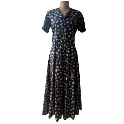 Vestido Marinero LAURA ASHLEY De Colección Años 80 Midi Floral Cintura Caída Azul Cottagecore Talla 10 Foto 1 de 4