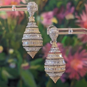 Round and Baguette Diamond Teardrop Earrings 11.00 cttw in 18k Gold-HM2705EI - Picture 1 of 7