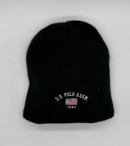 US Polo Assn Hat Beanie Knit Reversible Black Gray Striped Embroidered Winter - Picture 1 of 4