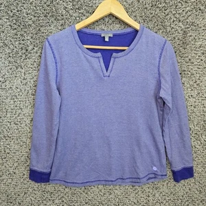 T by Talbots Top Womens MP Petite Medium Blue Striped Long Sleeve Split Neck - Picture 1 of 7