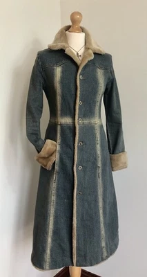 Long Midi Fitted Nobody Denim faux fur trim Boho Penny Lane Coat size UK 8 - Image 1 of 4