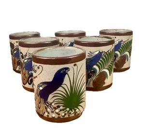 Set Of 6 Coffee/Tea Mugs Cups Mazatlan Mexico Pottery Tonala Cobalt Blue Bird - Picture 1 of 9