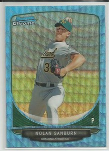 Nolan Sanburn Oakland A's 2013 Bowman Blue Wave Refractor
