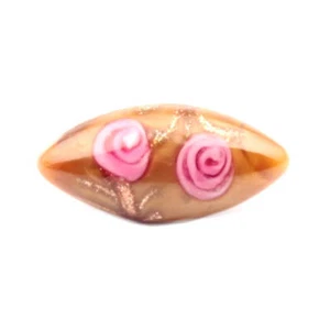 Antique Victorian Czech pink satin floral caramel lampwork glass button 16mm - Picture 1 of 3