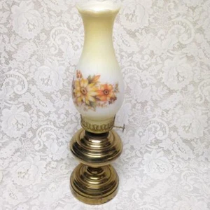 Brass Kerosene Lamp with Floral Milk Glass Chimney 18in x 10in - Bild 1 von 10