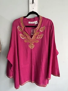 NWT Veranesi 4x xxxxl pink gold sequin embroidered tunic blouse - Picture 1 of 6