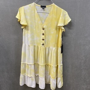 Faded Rose Flutter Sleeve Junior Yellow Tie-Dye Dress Size M Bo-Ho Hippie - Picture 1 of 6