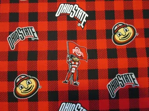 OHIO STATE UNIVERSITY BUCKEYES BUFFALO PLAID RED BLACK COTTON FABRIC FQ - Picture 1 of 5