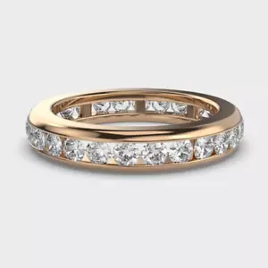  Eternity Moissanite Band Round Gold Wedding Cut White 14K Plated Ring Solid 14k - Picture 1 of 8