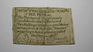 1771 Two Shillings Six Pence North Carolina NC Colonial Currency Note Bill 2s6d - Picture 1 of 2