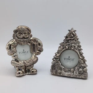 Towle Silversmiths Silver Plated Christmas Picture Frame Set of 2- Tree, Santa - Picture 1 of 11