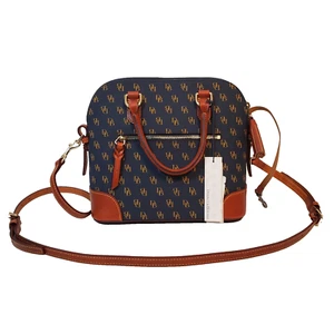 Dooney & Bourke Gretta Domed Satchel Purse Navy Camel Feet Lined Shoulder Hand - Picture 1 of 15