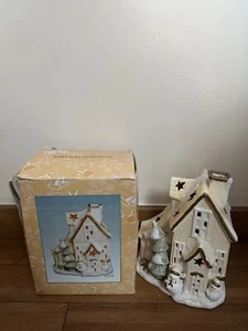 Vintage Christmas Ceramic House Tea light Holder With Snowman Boxed - Picture 1 of 6