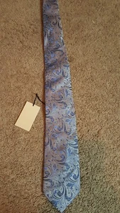 Y & G Mens Tie, Paisley print, Silver/blue - Picture 1 of 2